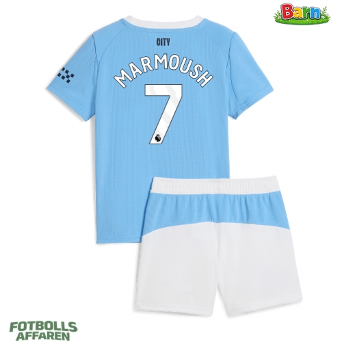 Manchester City Omar Marmoush #7 Hemmaställ Barn 2025-26 Kortärmad (+ Korta byxor)